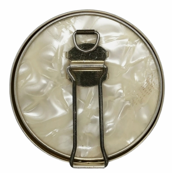 Vintage Compact Mirror Gold Tone Mother of Pearl - Picture 7 of 16